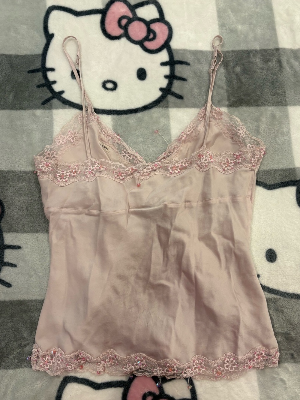 Ninety Pink 100% Silk Floral Lace Y2K Cami Top - Picture 7 of 10